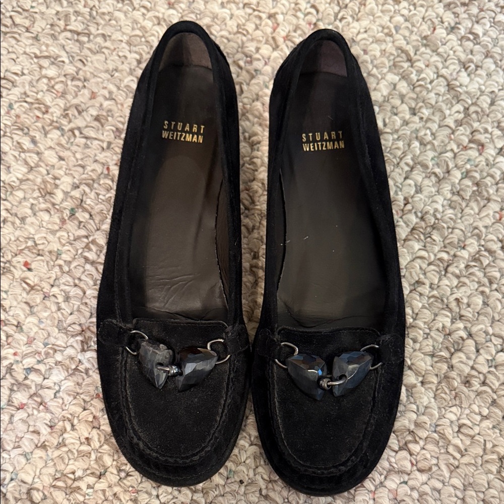 Stuart Weitzman Black Heart Detail Loafers